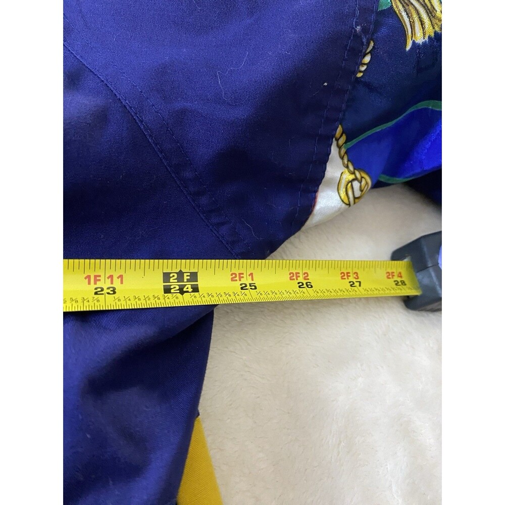 VTG 80s 90s Windbreaker Mariel Blue & Yellow Chain Baroque Bomber Jacket Women L - Picture 6 of 9